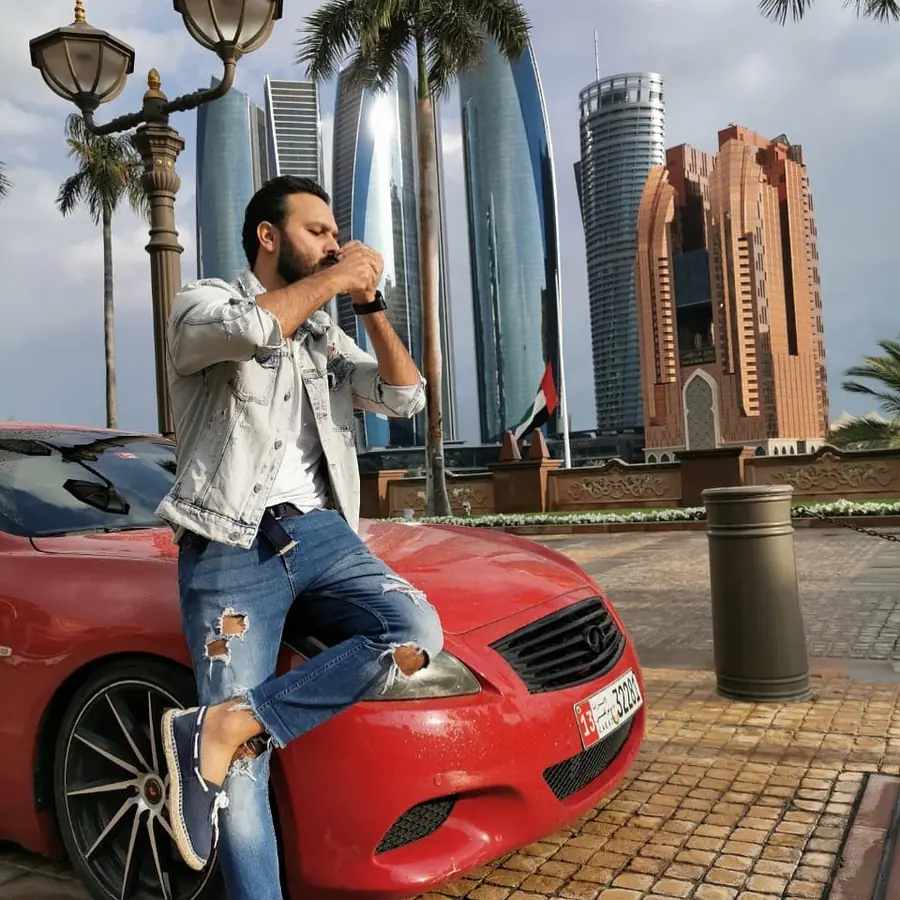 Ayoub beside Etihad Towers in Abu Dhabi