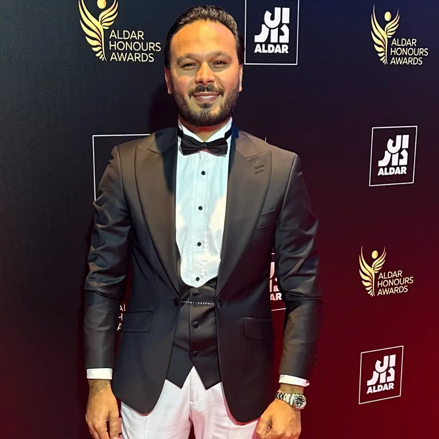 Ayoub in a tuxedo at the Aldar Honours Awards