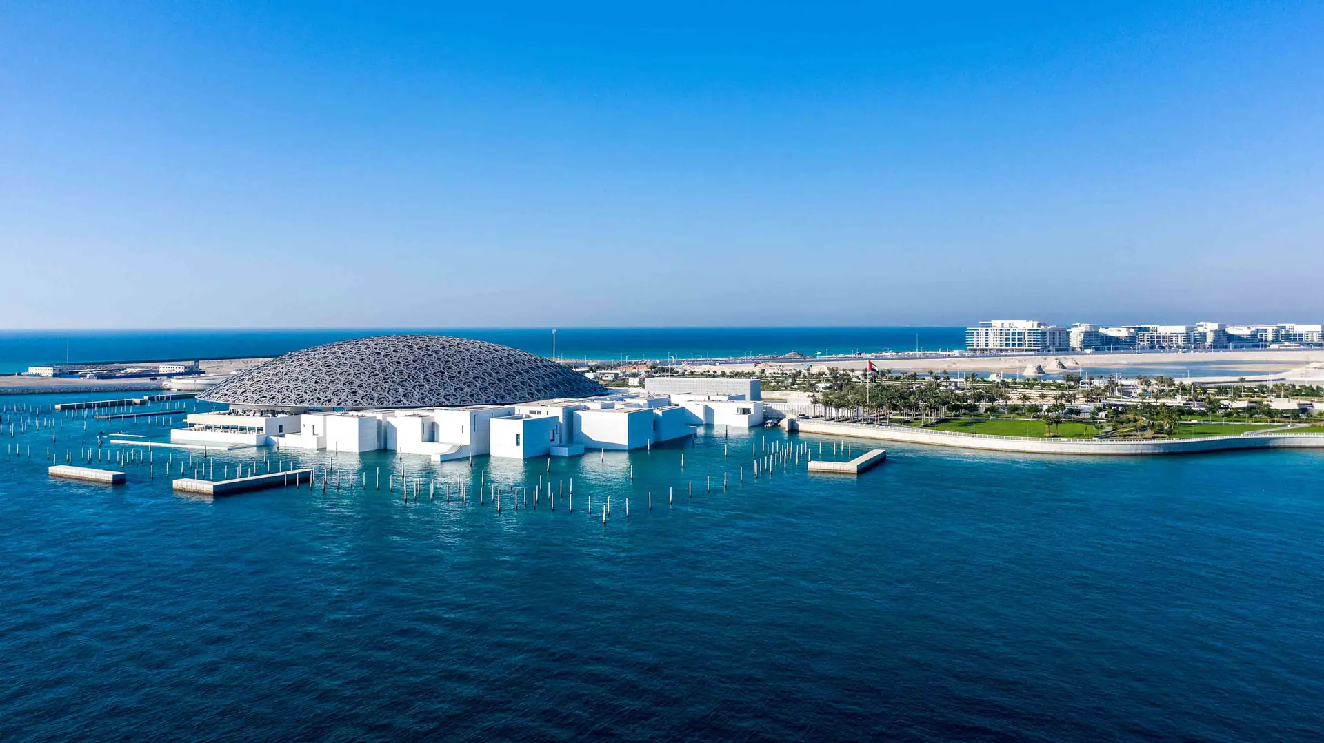 Louvre Abu Dhabi on the water at Saadiyat Island